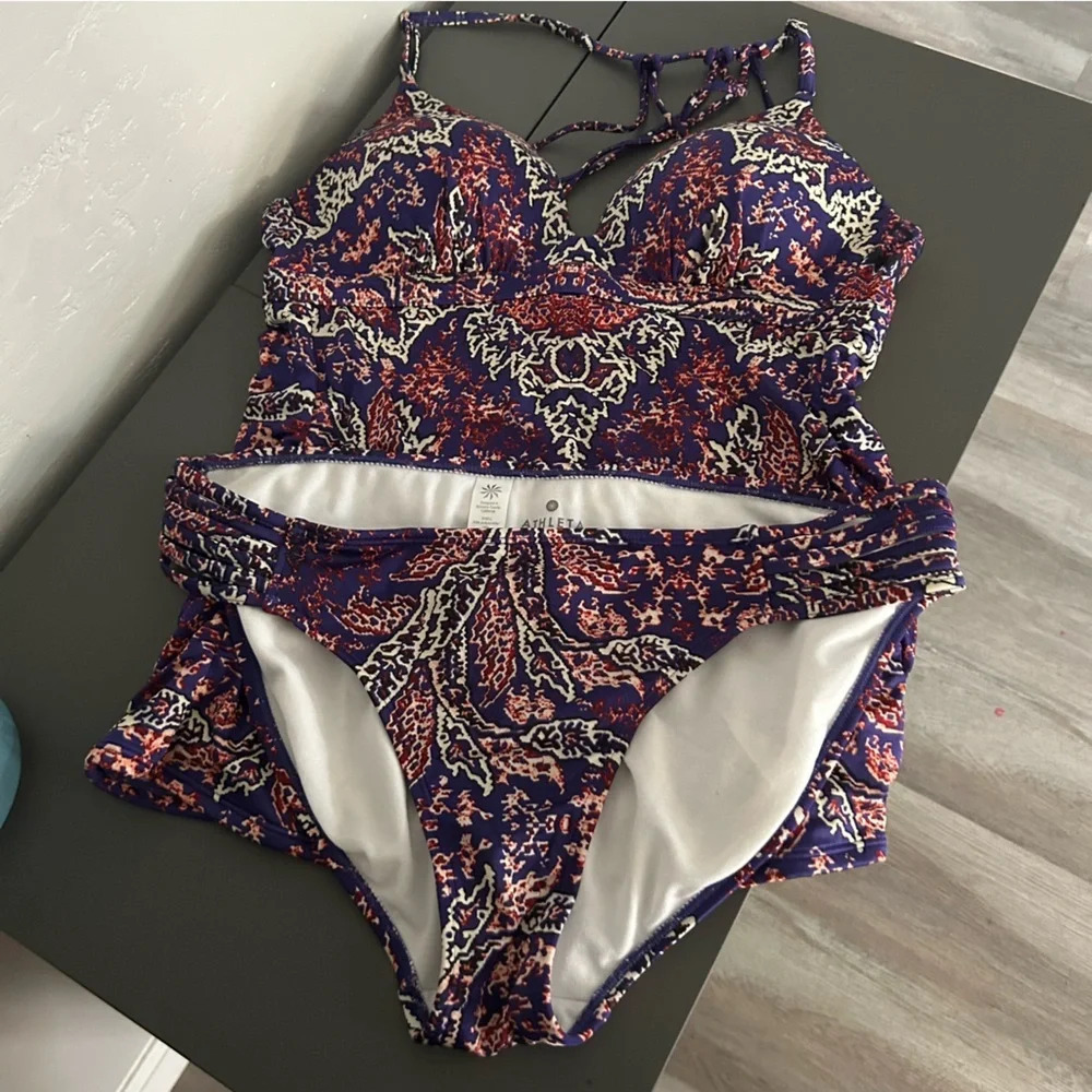 Athleta Purple and Coral Patterned Tankini Set